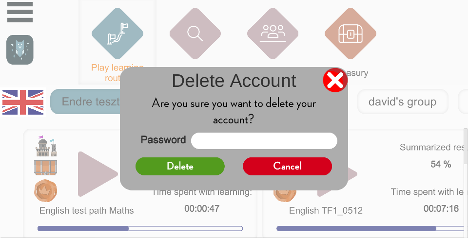 Delete account